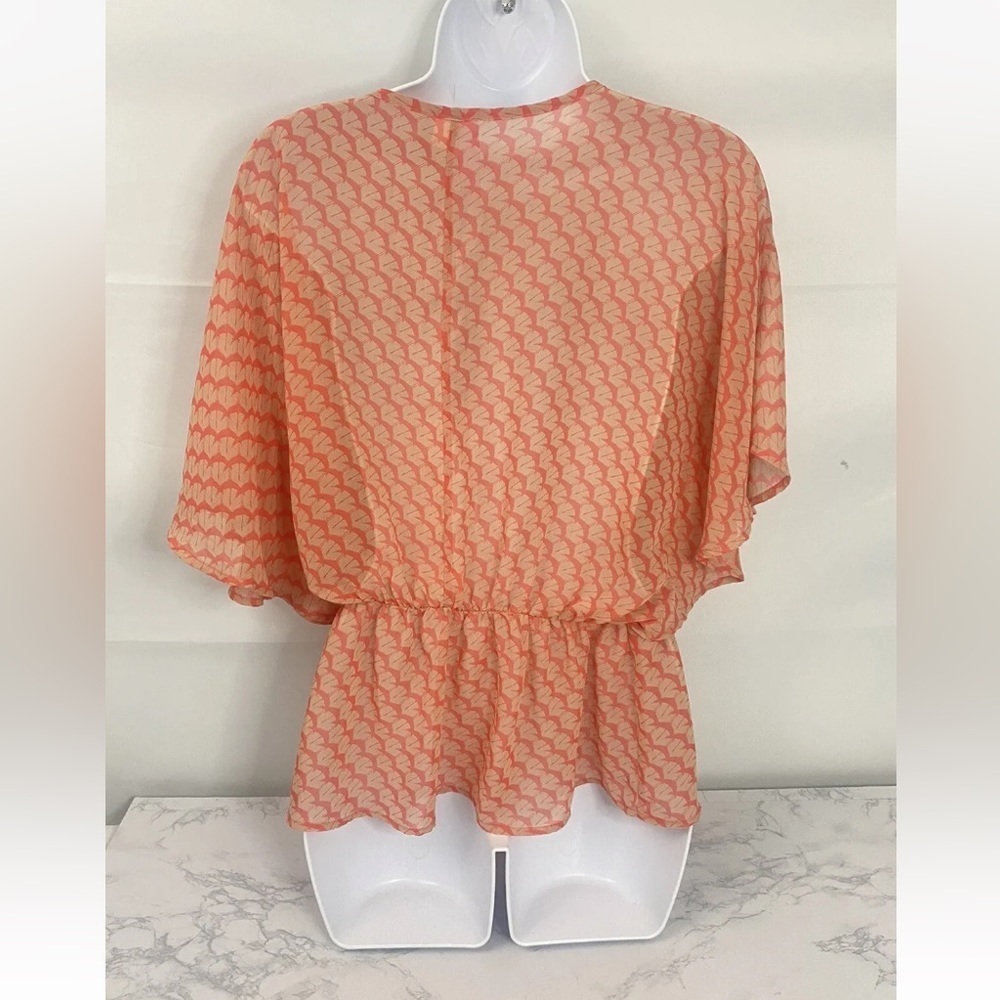 Alya Womens S Short Sleeve Top Orange Sheer Half Button Down Waist Tie B…​​ - Picture 4 of 5